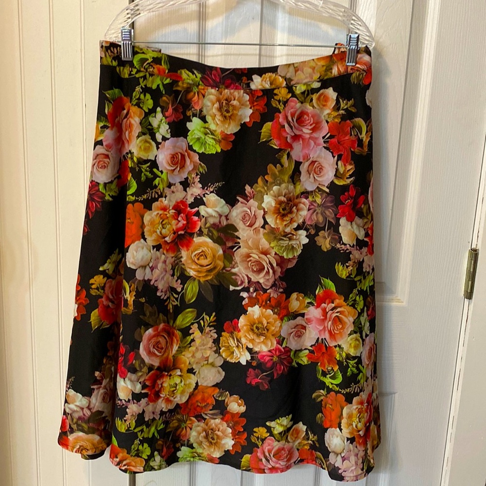ModCloth Black Floral A-Line Skirt with Multicolor Roses